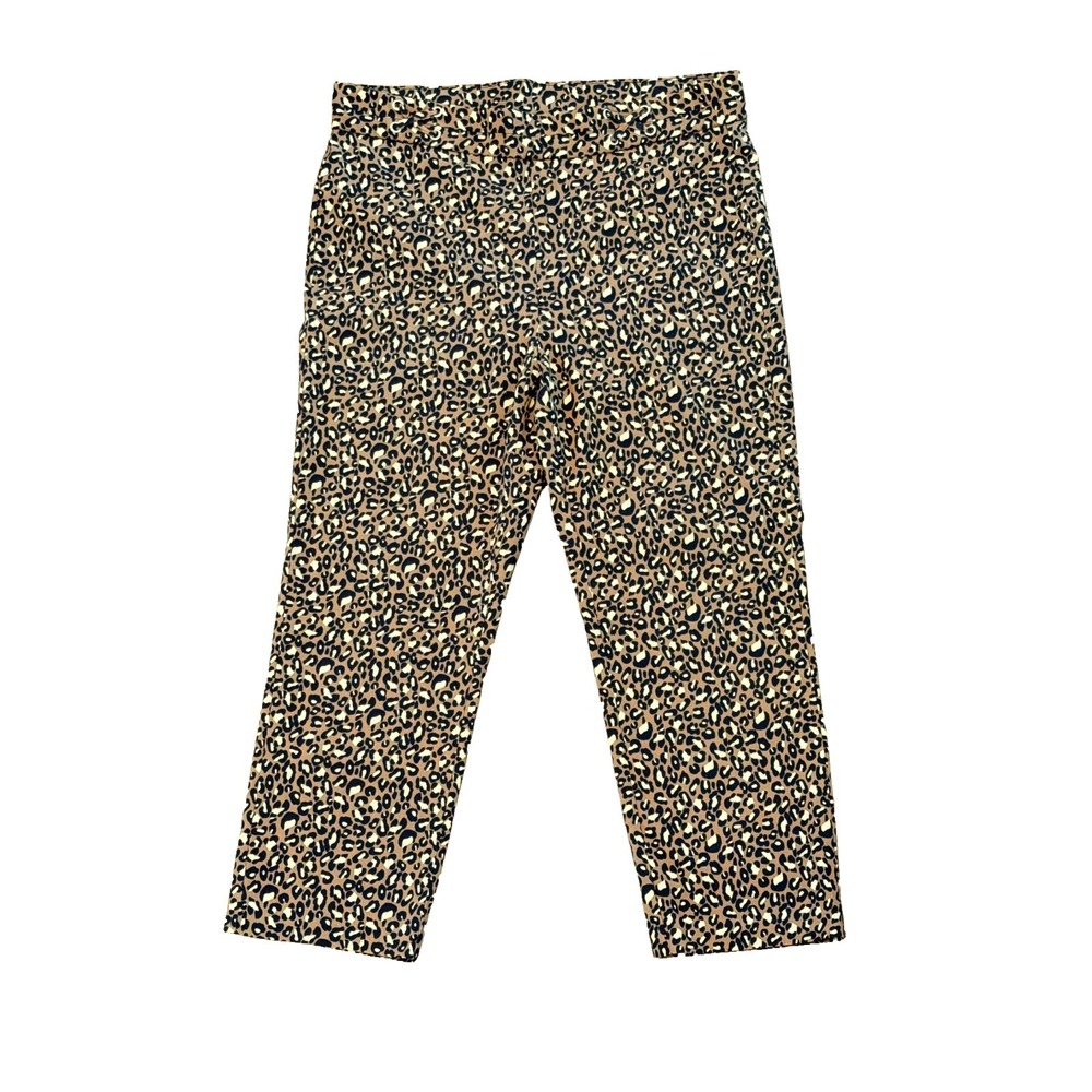 Eileen Fisher Ponte Knit Cropped Pants L Leopard Print Pull On Stretch Mob Wife